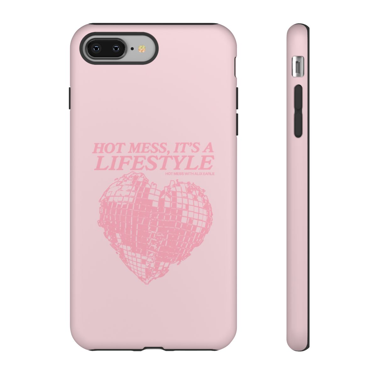 Hot Mess It’s a Lifestyle phone case | pink heart disco design | Alix Earle & Ashtin Earle Merch | Earl Meets World Merch - alternate angle 4, merchandise