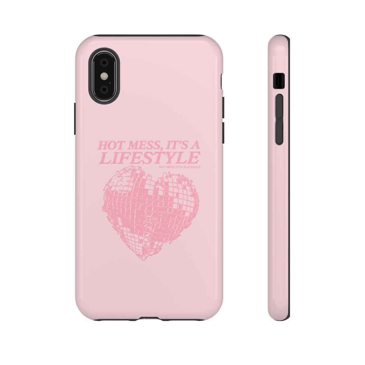 Hot Mess It’s a Lifestyle phone case | pink heart disco design | Alix Earle & Ashtin Earle Merch | Earl Meets World Merch - alternate angle 5, merchandise